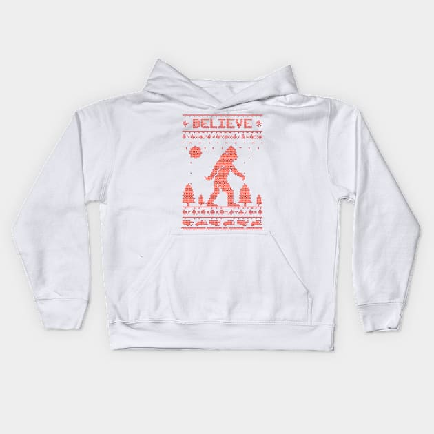 believe bigfoot ugly christmas Kids Hoodie by crackdesign